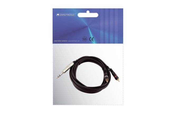 Omnitronic rozbočovací kabel stereo Jack 6,3mm/2x RCA (M), 1,5m