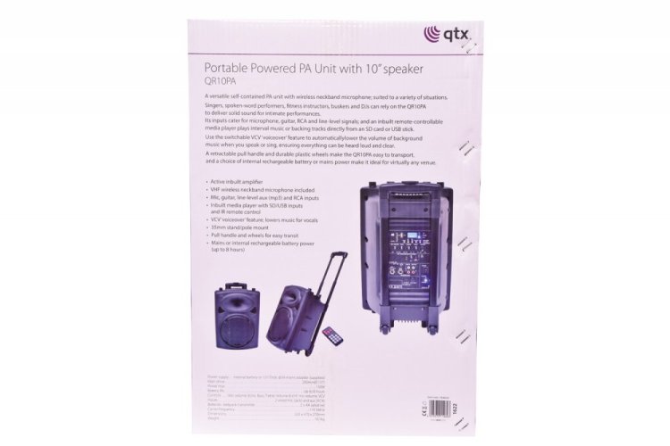 QTX QR10PA, mobilní 10" zvukový systém MP3/VHF, AKKU, 150W