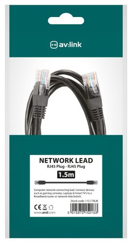 AV:link kabel U/UTP 1x RJ45 samec - 1x RJ45 samec, černý, 1.5m