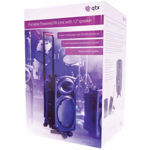 QTX QR-12, mobilní 12" zvukový systém MP3/2x VHF, 200W