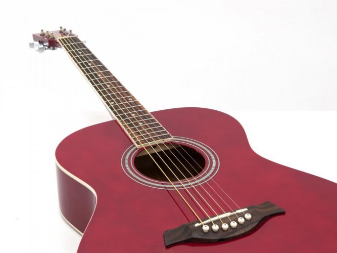 Dimavery AW-303, akustická kytara typu Folk, červená