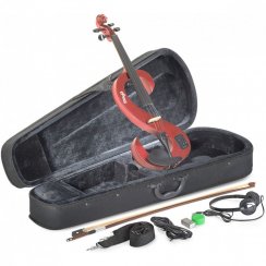 Stagg EVN 4/4 MRD, elektrické housle s pouzdrem a sluchátky, červená metalíza