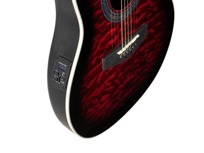 Dimavery RB-300, elektroakustická kytara typu Ovation, redburst žíhaná