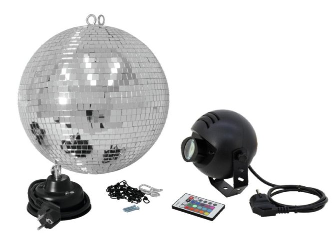 Set zrcadlová koule 30 cm s LED RGB spot IR