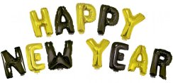 Sada fóliových balónků "HAPPY NEW YEAR", barva zlatá, černá Sada fóliových balónků "HAPPY NEW YEAR", barva zlatá, černá