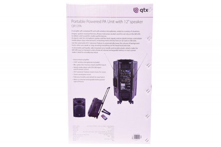 QTX QR-12PA, mobilní 12" zvukový systém MP3/SD/USB/2x VHF, 200W - poškozeno (sa178843)