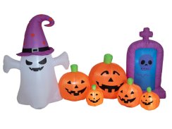 Halloween nafukovací figurína Duch s dýněmi, 244 cm