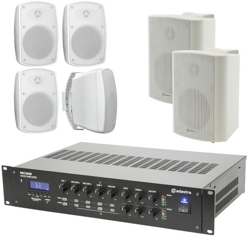 100V mixážní 2-zónový zesilovač BT/MP3/FM se 6 reproduktory WH