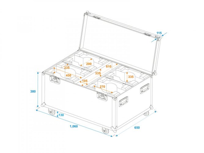 Roadinger Transportní Case pro 4x LED Eurolite LED TMH-X7,  otočná hlavice