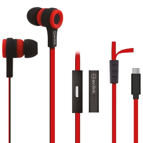 AV:link pogumovaná stereo sluchátka s handsfree, červeno-černá