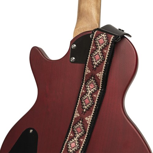 Stagg SWO-DIAM RED, tkaný nylonový kytarový popruh, vzor diamant, červený