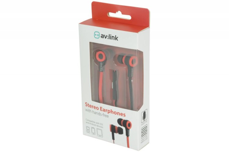 AV:link gumová sluchátka s handsfree, červeno-černá