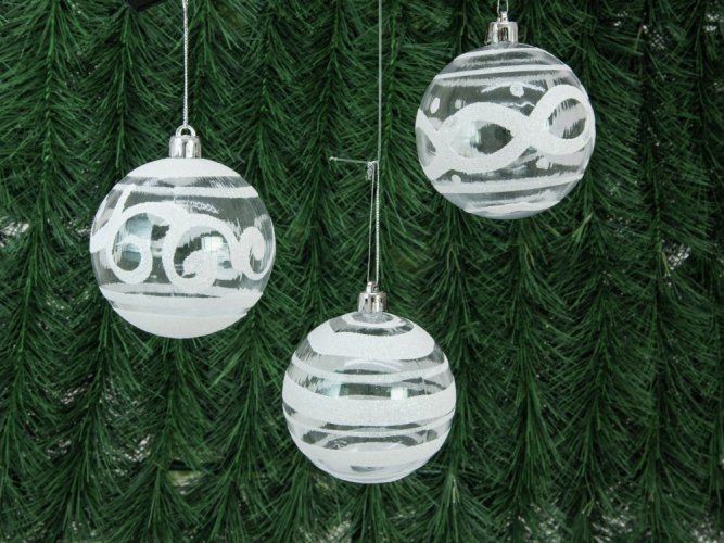 Vánoční dekorační ozdoby, 7 cm, čiré,  různé motivy, 6 ks