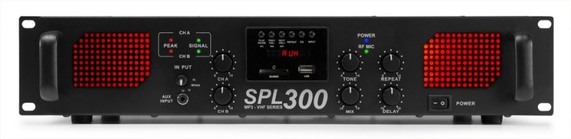 Skytec SPL-300, zesilovač s VHF mikrofonem, MP3, FM - rozbaleno (SK175560)