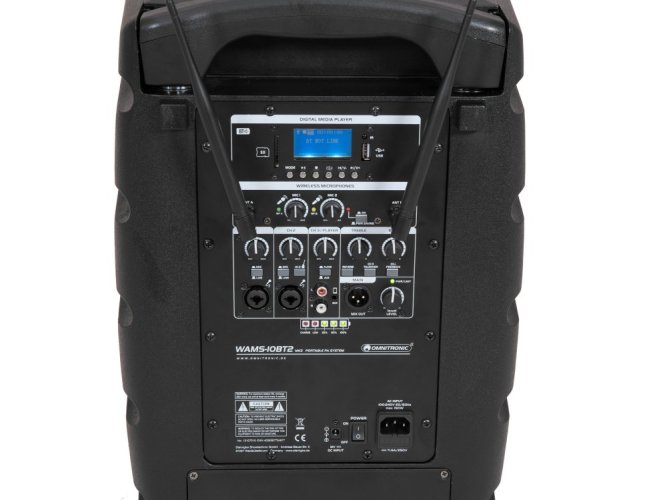 Omnitronic WAMS-10BT2 MK2, mobilní 10" zvukový systém MP3/SD/USB/BT/2x UHF, 80W
