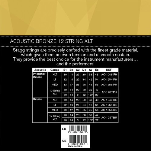 Stagg AC-12ST-BR, sada strun pro 12-ti strunnou kytaru, extra-light