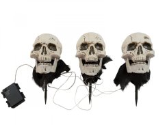 Halloweenské svítící lebky s kolíky, sada 3 ks, 29cm