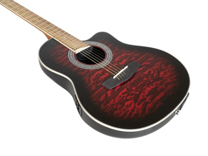 Dimavery RB-300, elektroakustická kytara typu Ovation, redburst žíhaná