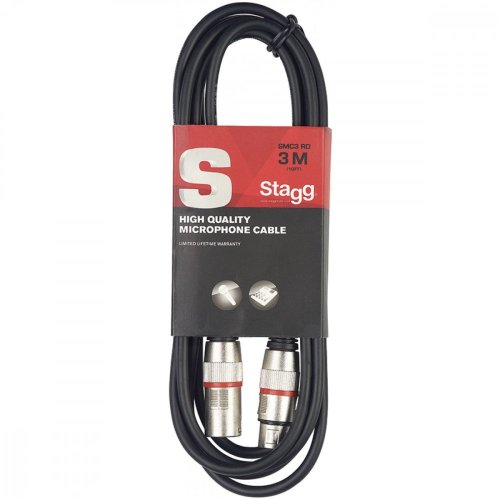 Stagg SMC3 RD, mikrofonní kabel XLR/XLR, 3m, červené kroužky