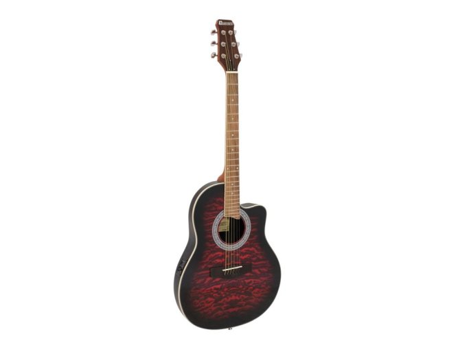 Dimavery RB-300, elektroakustická kytara typu Ovation, redburst žíhaná