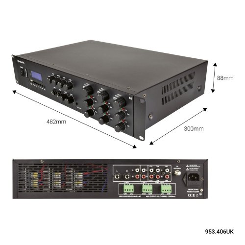 Adastra A6, mixážní 3-zónový zesilovač 6x 100W, BT/MP3/FM