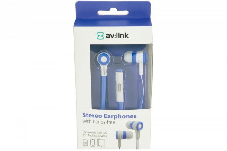 AV:link gumová sluchátka s handsfree, modro-bílá