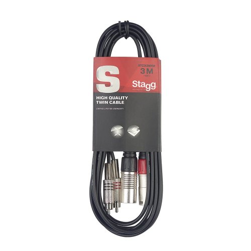 Stagg STC3CMXM, kabel dvojitý, XLR samec/RCA, 3m