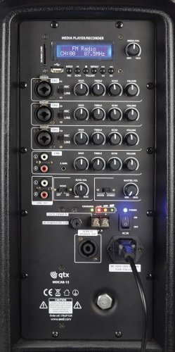 QTX MIXCAB-15, mobilní 15" zvukový systém s mixážním pultem, MP3/SD/USB/BT/FM