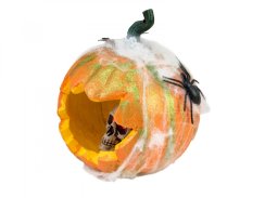Halloween dýně v pavoučí síti s LED lebkou, 25 cm - DOPRODEJ Halloween dýně v pavoučí síti s LED lebkou, 25 cm - DOPRODEJ
