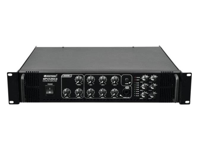 Omnitronic MPVZ-250.6, 100V 6-zónový mixážní zesilovač, 250W