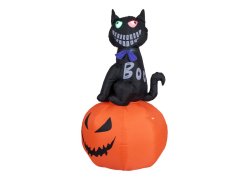 Halloween nafukovací figurína kočka s dýní, 183 cm