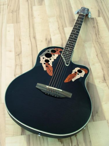 Dimavery OV-500, kytara elektroakustická typu Ovation, černá
