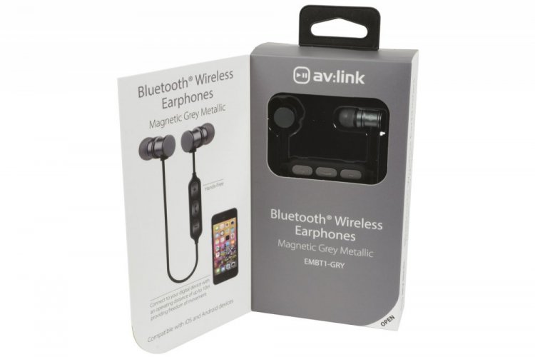 AV:link EMBT1-GRY magnetická Bluetooth sluchátka do uší, šedá